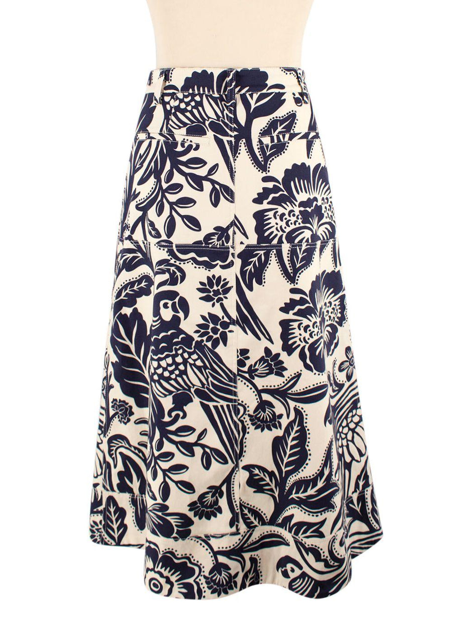 Johanna Ortiz Blue and Cream Floral Print Skirt