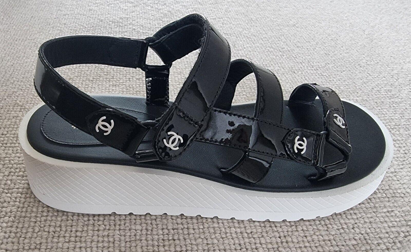 Chanel Black Patent Dad Sandals