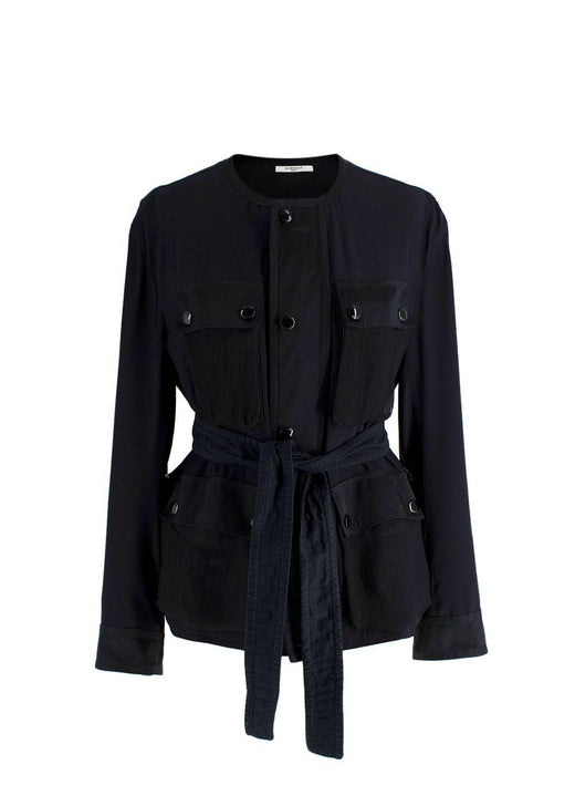 Givenchy Black  Belted  Silk Blend Utility Jacket