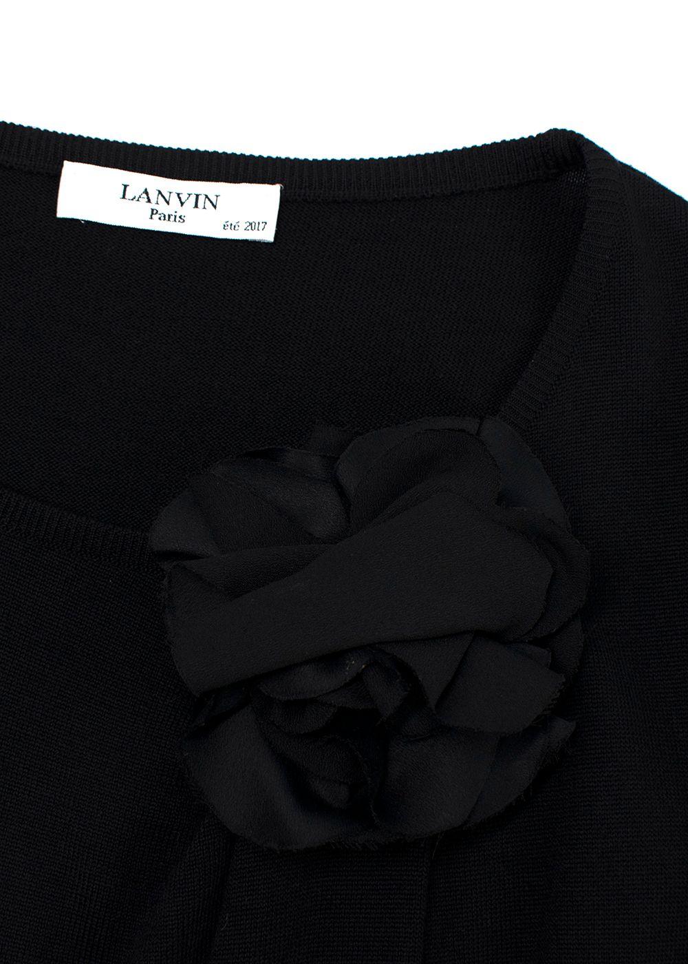 Lanvin Black Wool Knit Midi Dress with Floral Applique Detail