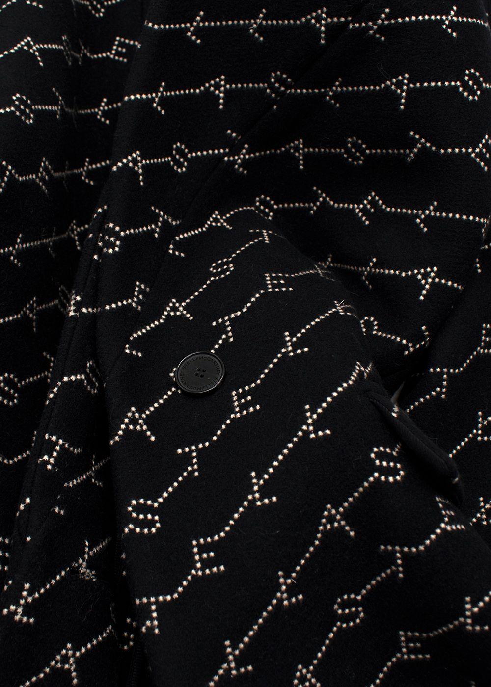 Stella McCartney Black Logo Print Wool Blend Coat