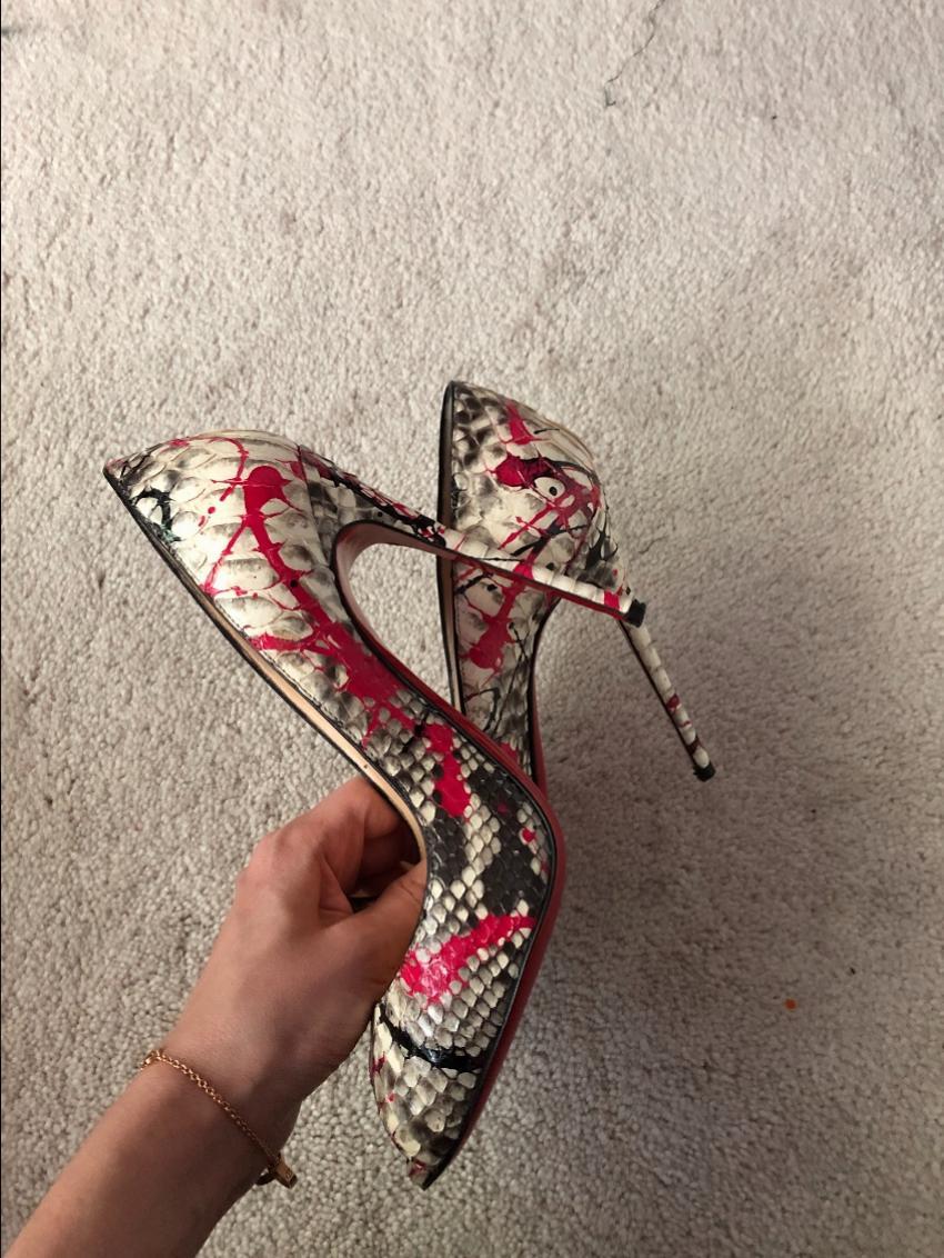 Christian Louboutin Paint Splatter Python Peep-Toe Pumps