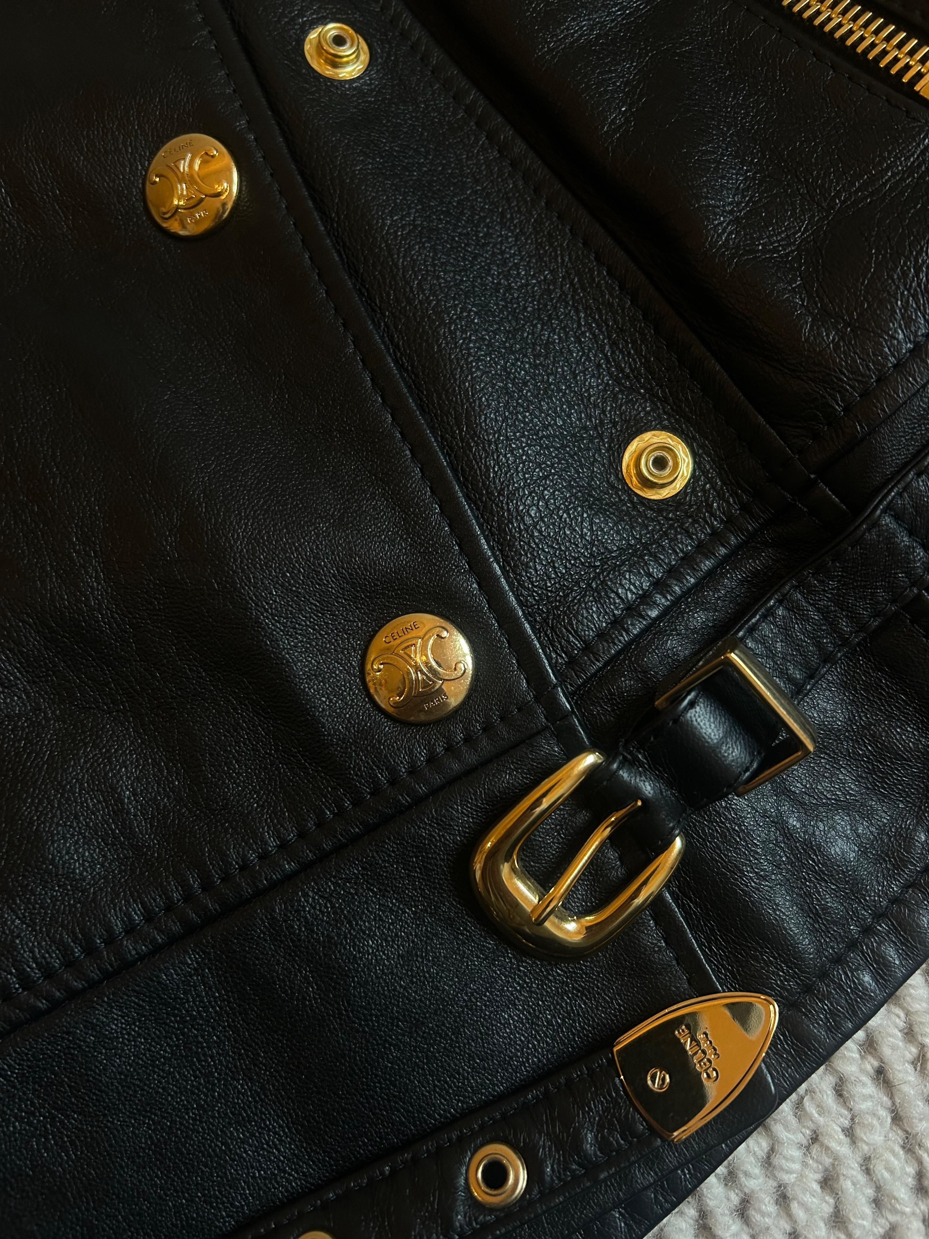 Celine Black Leather Buckle Detail Jacket