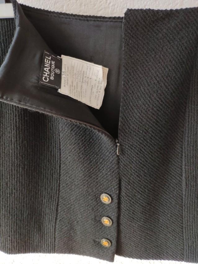 Chanel Black Wool Tweed Mini Skirt