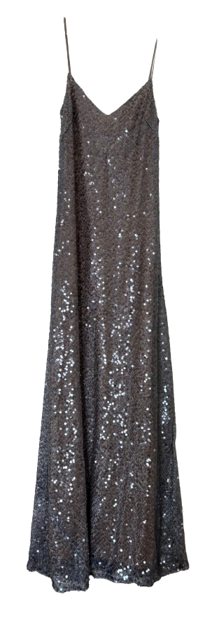 Galvan Silver Sequin Evening Dress