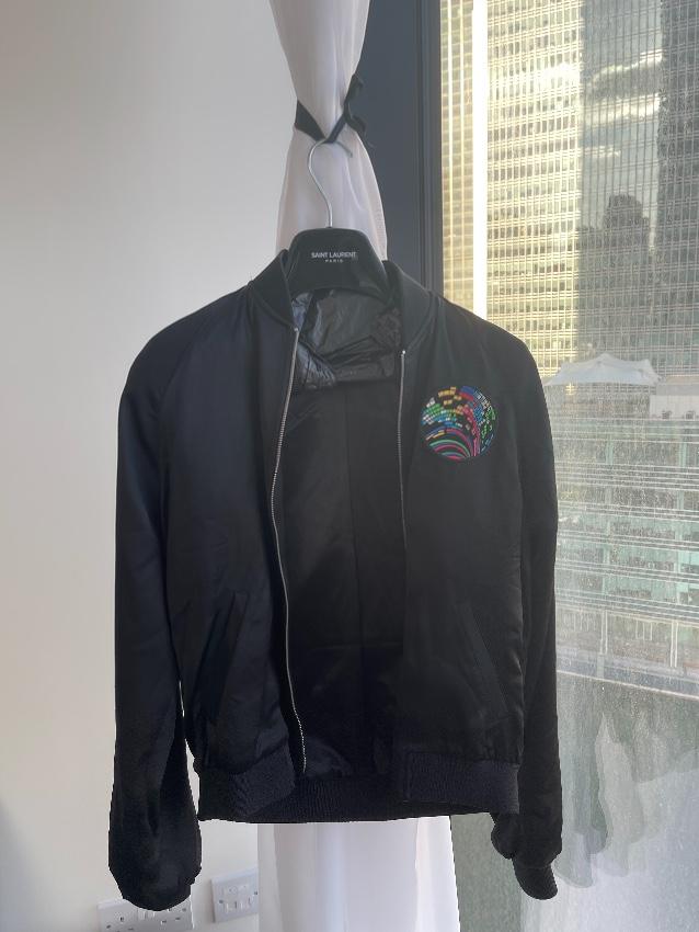 Saint Laurent Black Sequin Sweet Dreams Shark Bomber Jacket