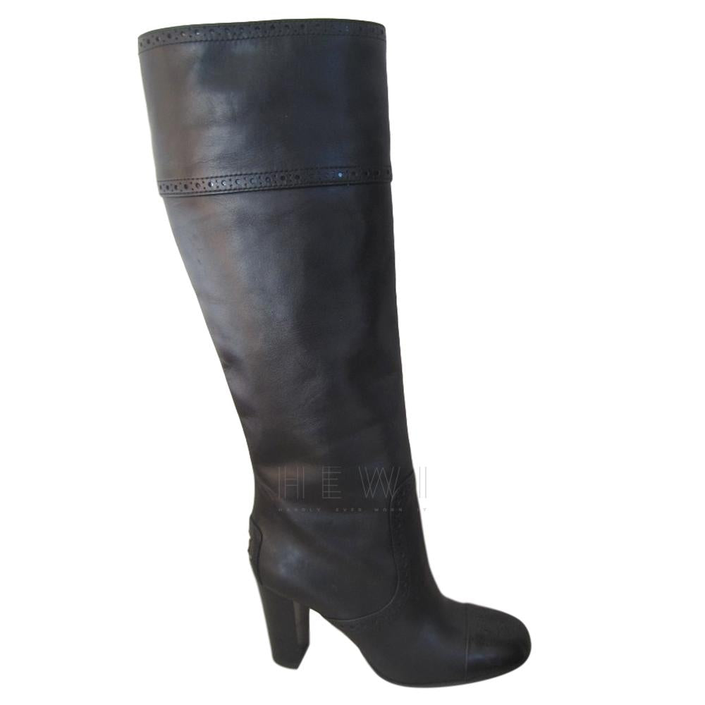 Tod's Black Tall Brogue Boots