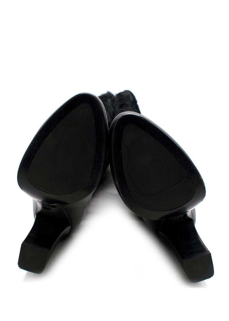 Dior Black Knee High Leather Boots with Fur Detail