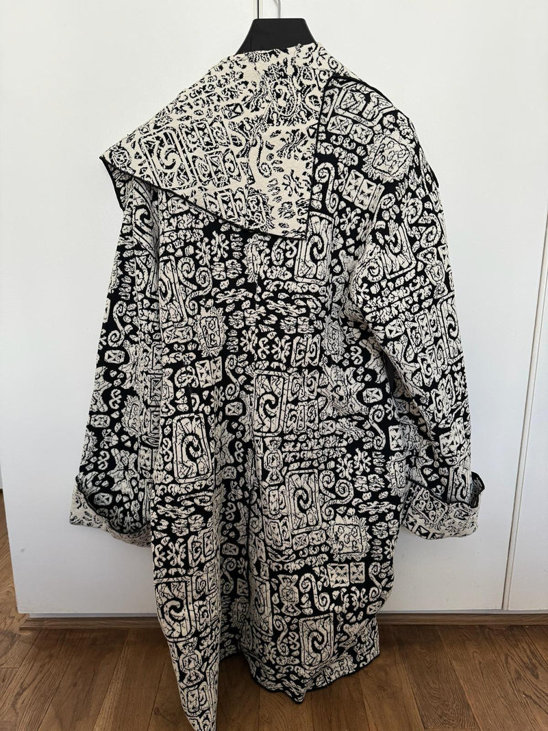 Celine Runway Black and Cream Runway Belted Coat