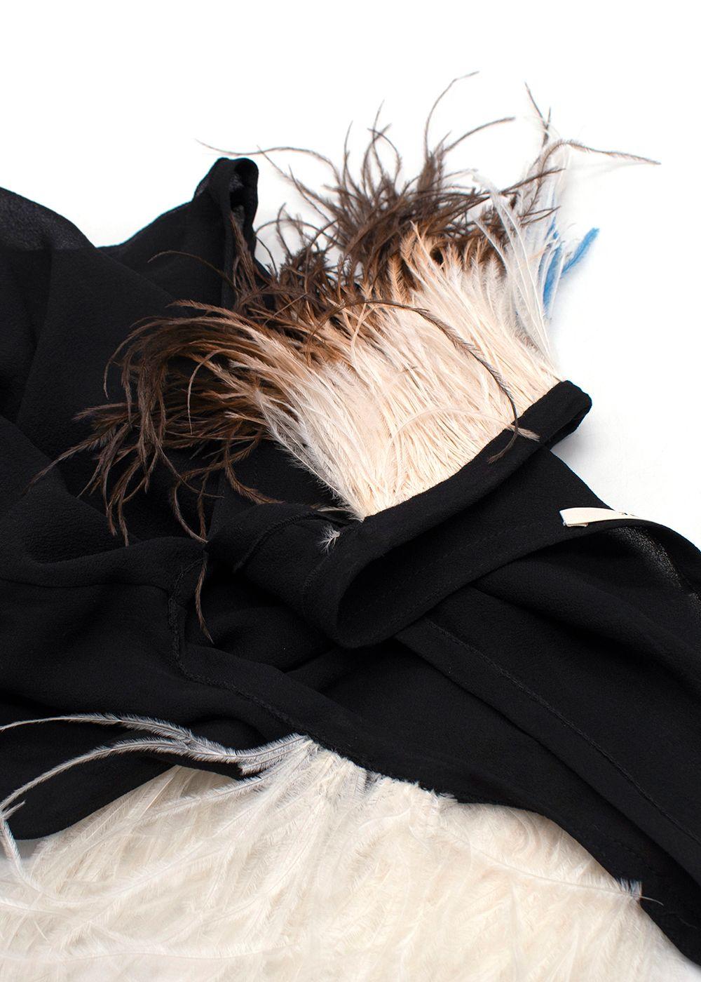 Celine Black Silk Tank Top with Ostrich Feather Trim Sheer Top