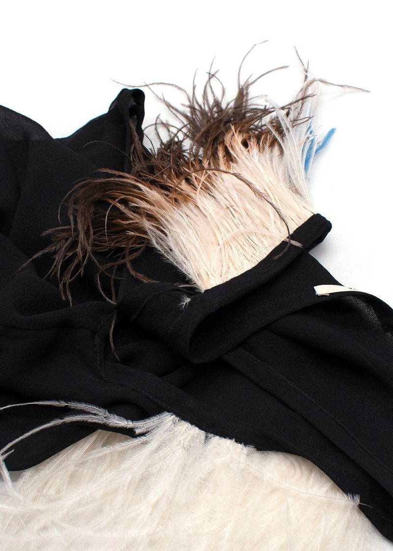 Celine Black Silk Tank Top with Ostrich Feather Trim Sheer Top