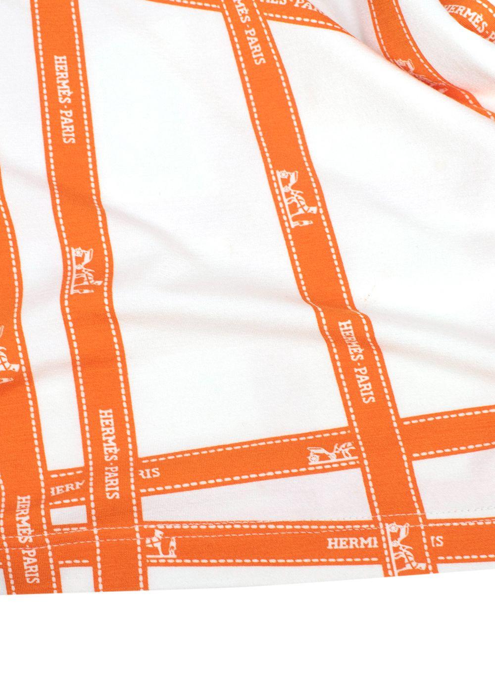 Hermes Orange & White Bolduc Ribbon Print T-shirt