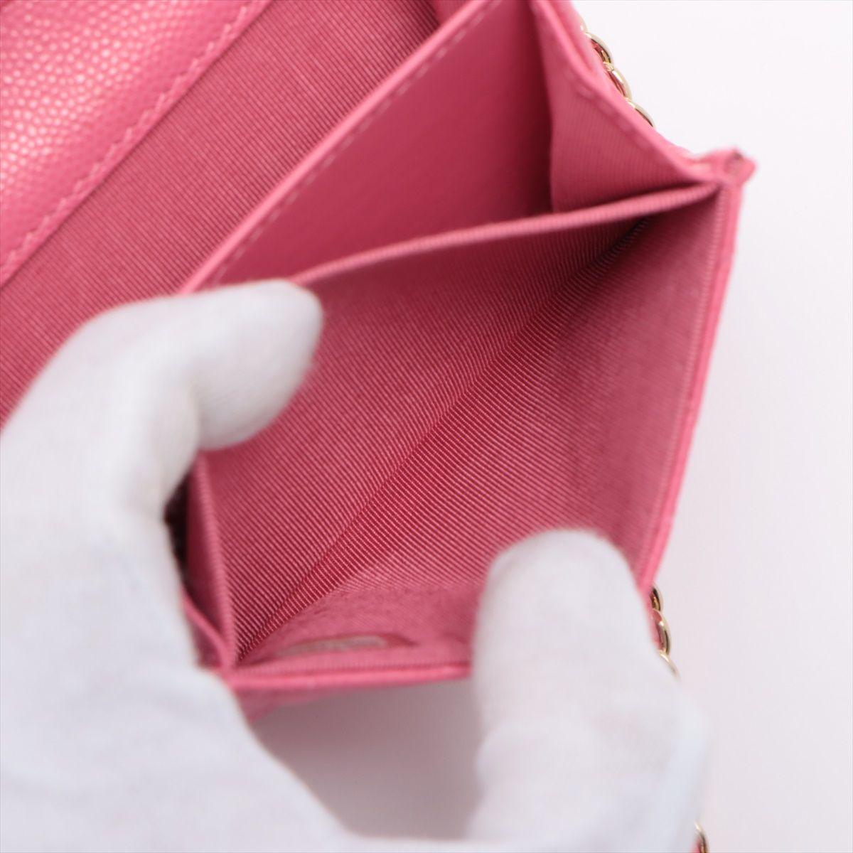 Pink Caviar Quilted Mini Wallet On Chain