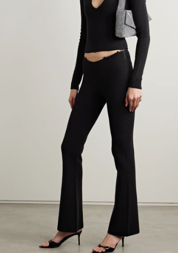 Alexander Wang Chain-Embellished Ribbed Flared Trousers