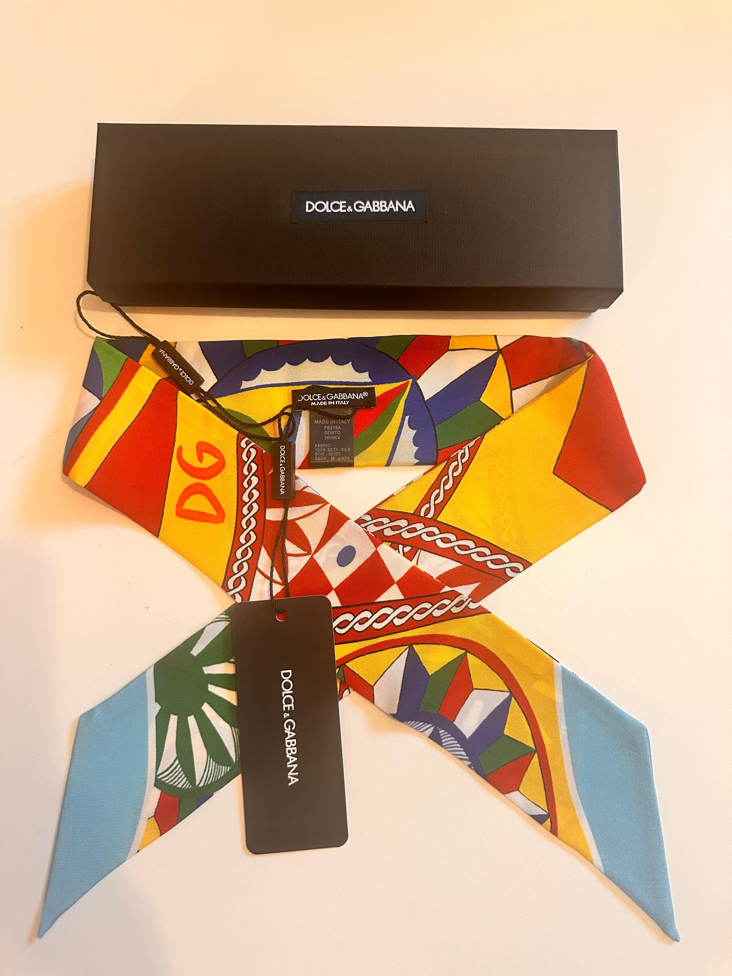 Dolce & Gabbana Floral Sicily Caretto Maiolica Twilly Scarf