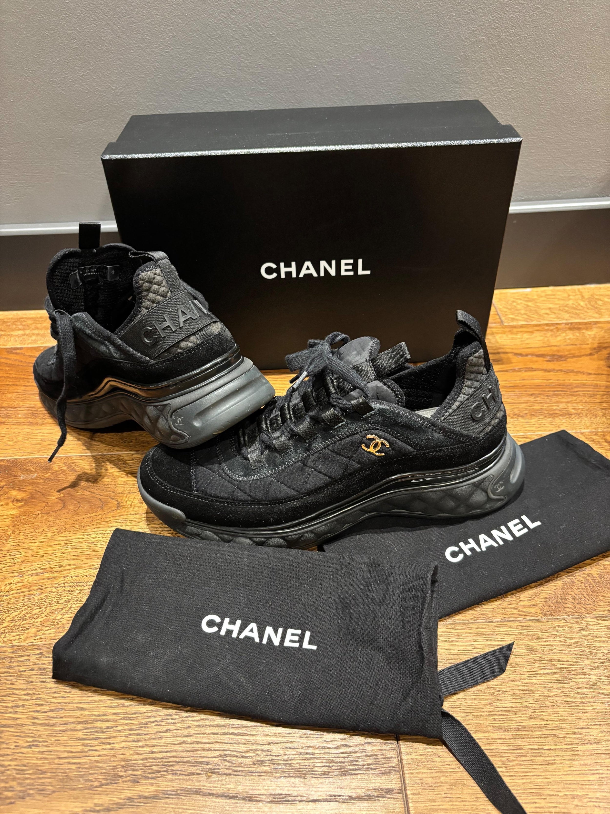 Chanel Black Fabric Trainers