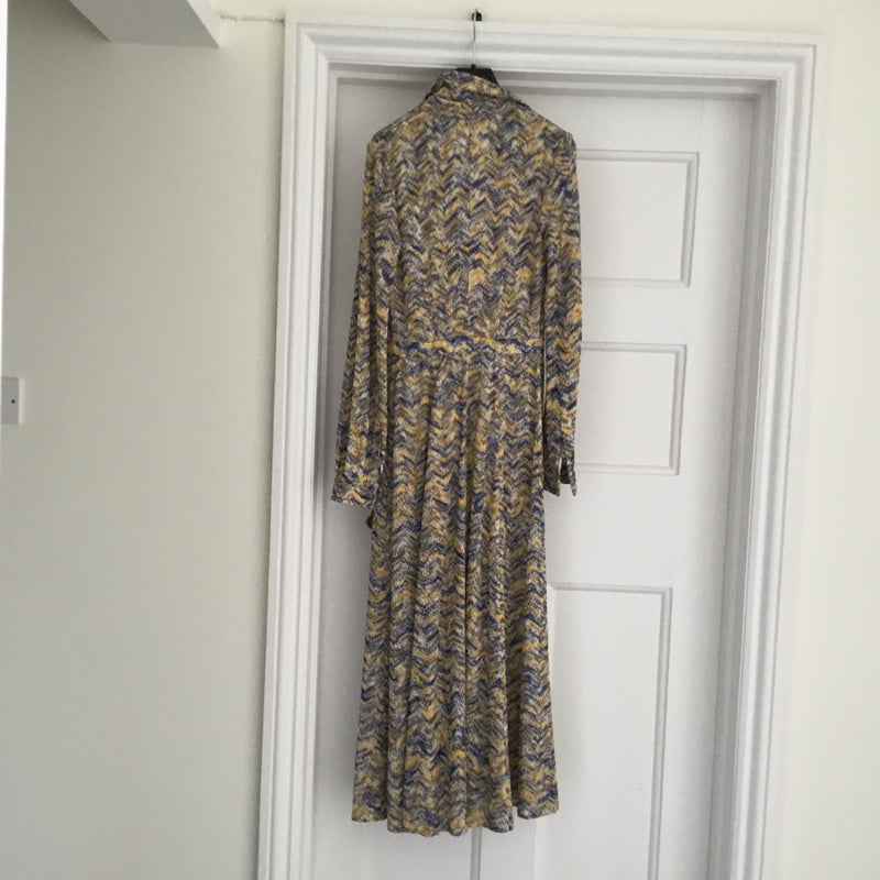 Blue And Yellow Weave Knit Midi Dress