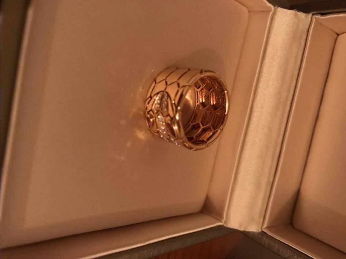 Bvlgari Serpenti diamond & rubellite 18k Rose Gold Ring - Size 53