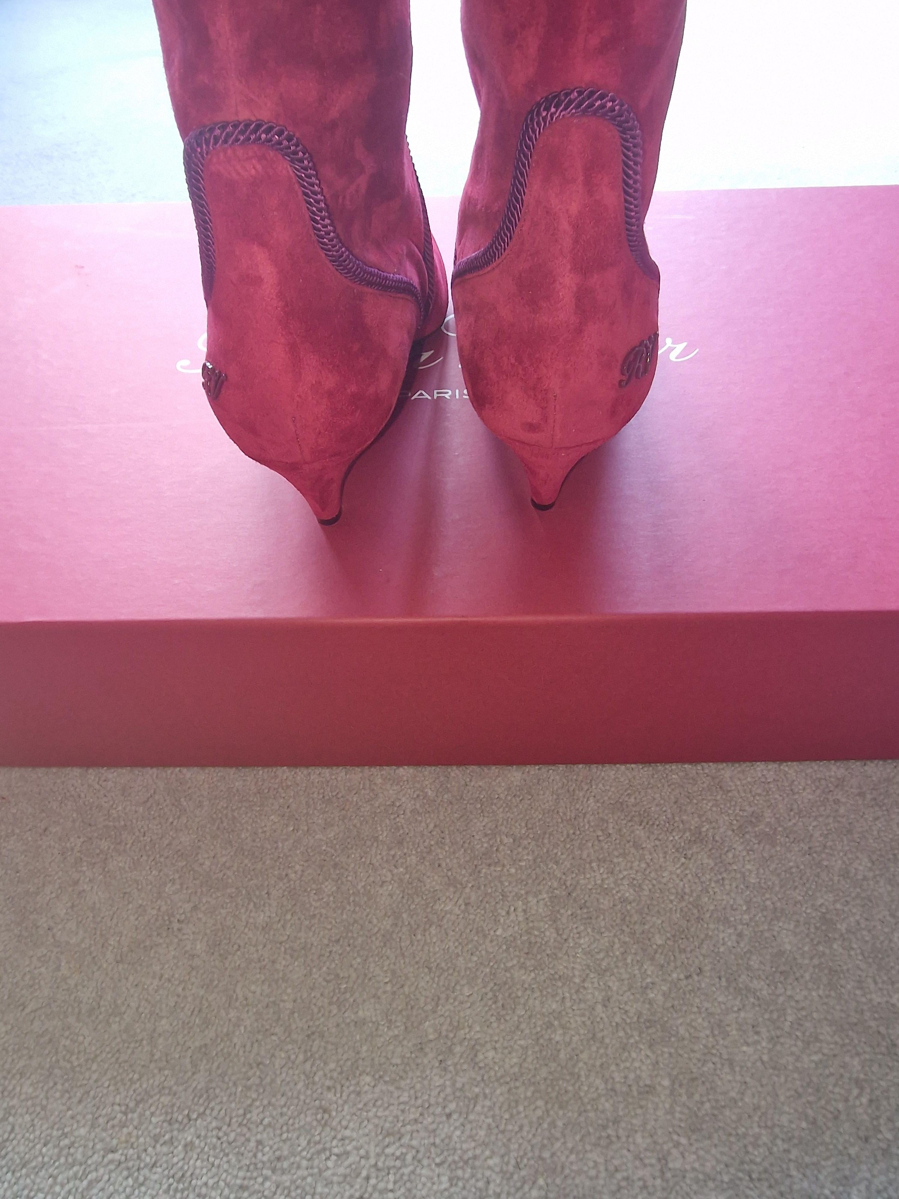 Red Suede Kitten Heel Boots