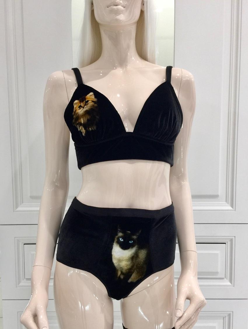 Cadolle Paris Couture Silk Velvet Divine Cats Set