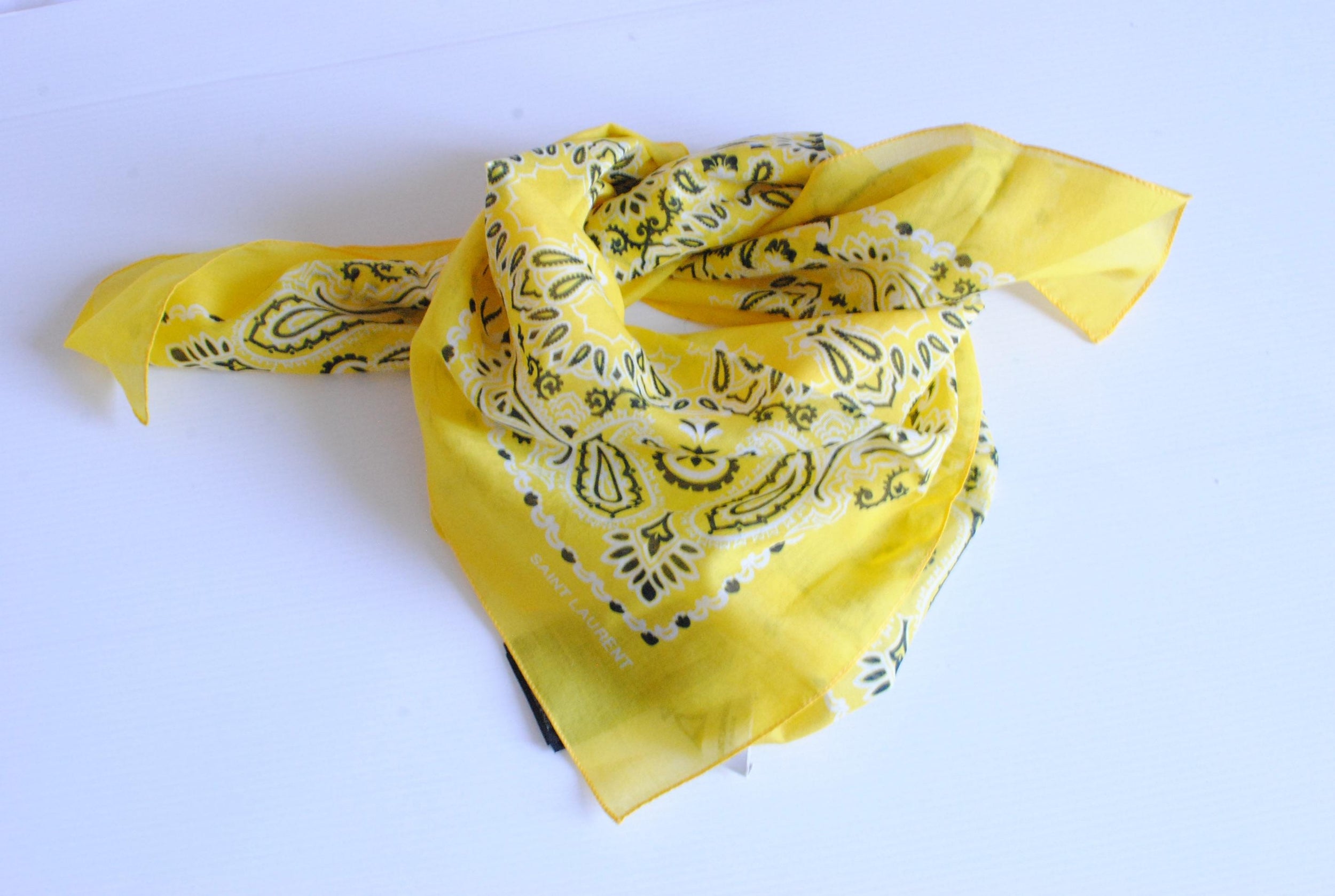 Saint Laurent Yellow Cotton Bandana Scarf
