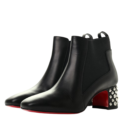 Black Leather Study Heeled Boots