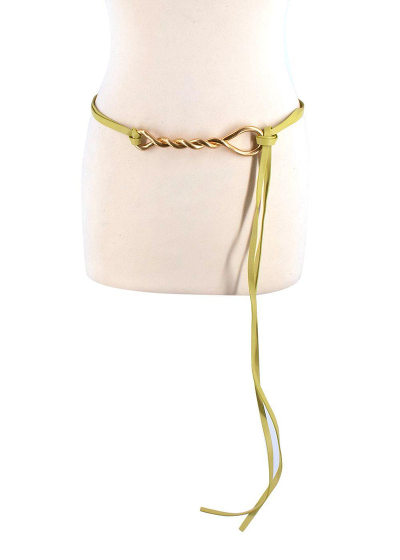 Bottega Veneta Lime Green Twisted Buckle Double Strap Belt
