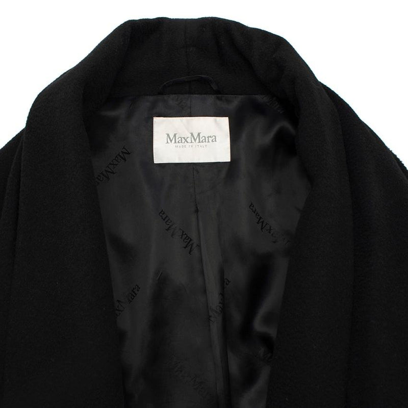 MaxMara Black Camel Hair Wrap Coat with Fur Cuffs