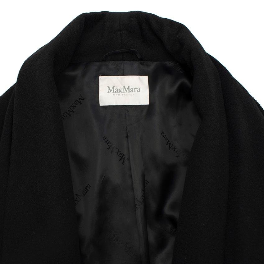 MaxMara Black Camel Hair Wrap Coat with Fur Cuffs