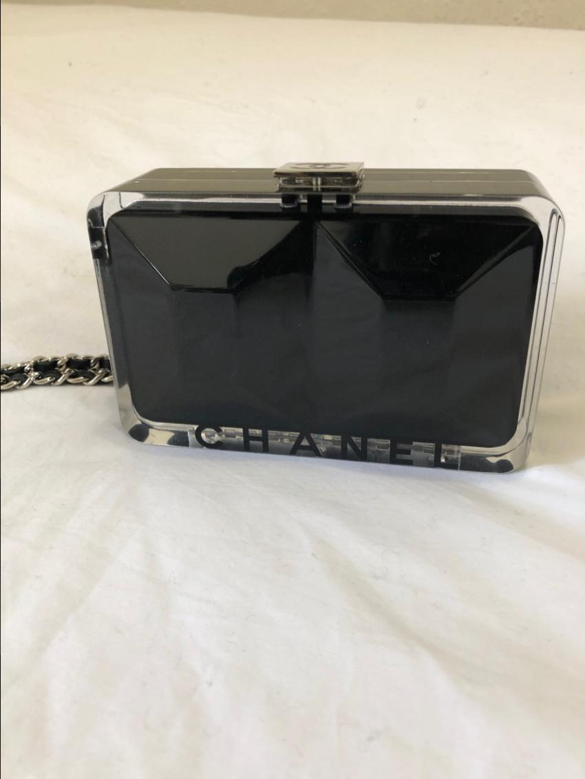 Chanel Black Limited Edition Perspex Logo Chain Clutch