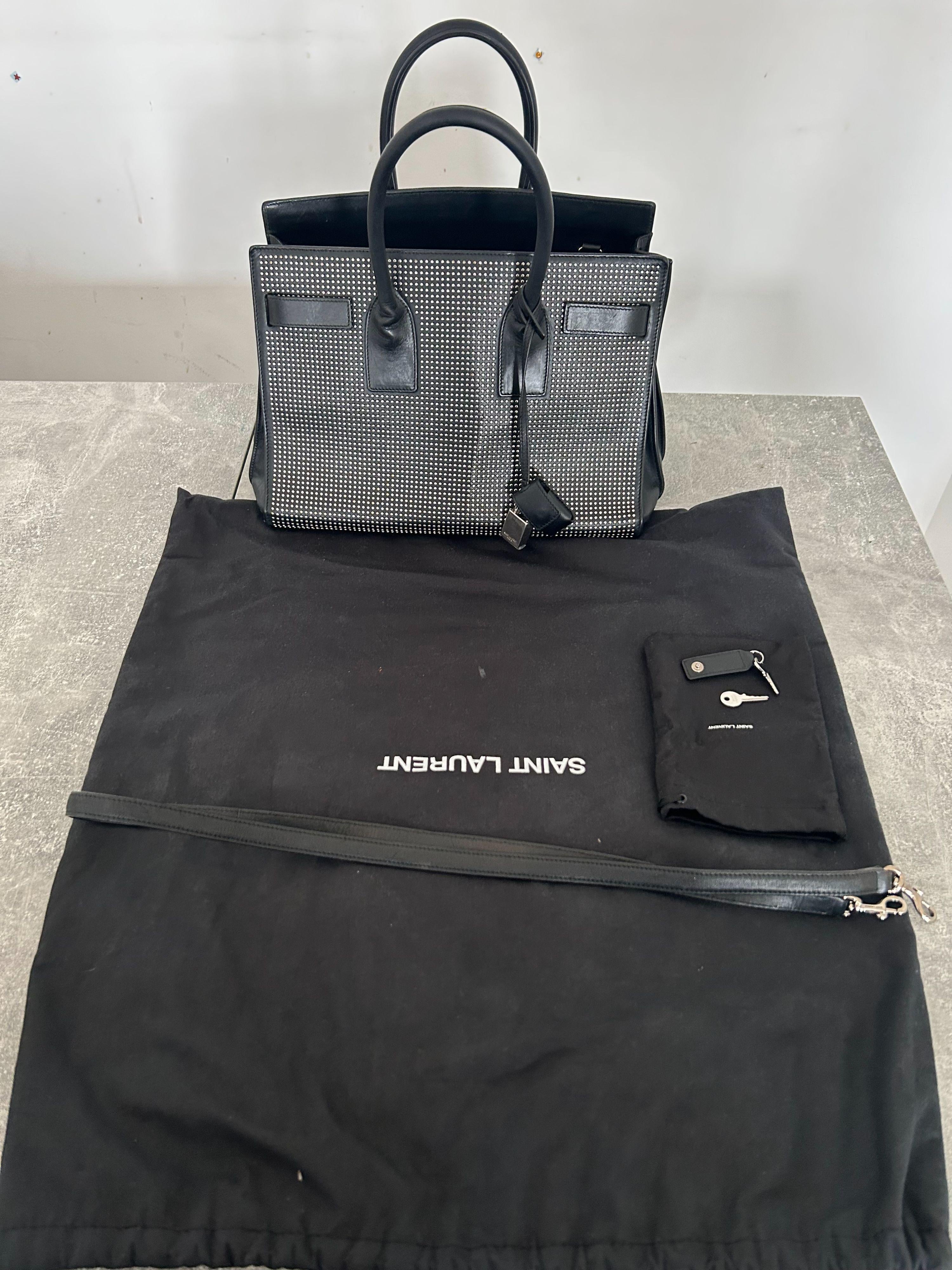 Black Leather Small Studded Sac de Jour Tote Bag