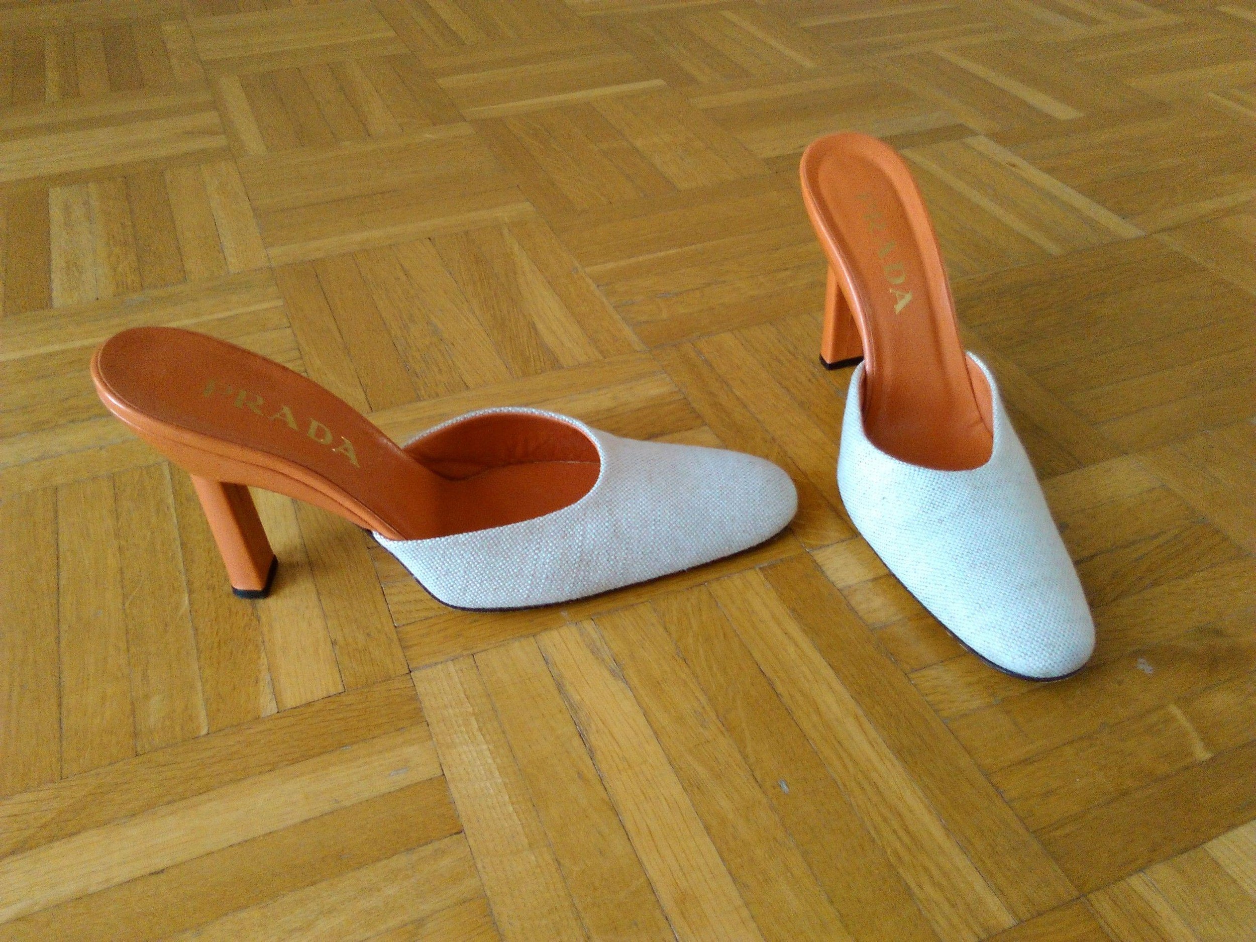 Prada Sabot linen and leather mules