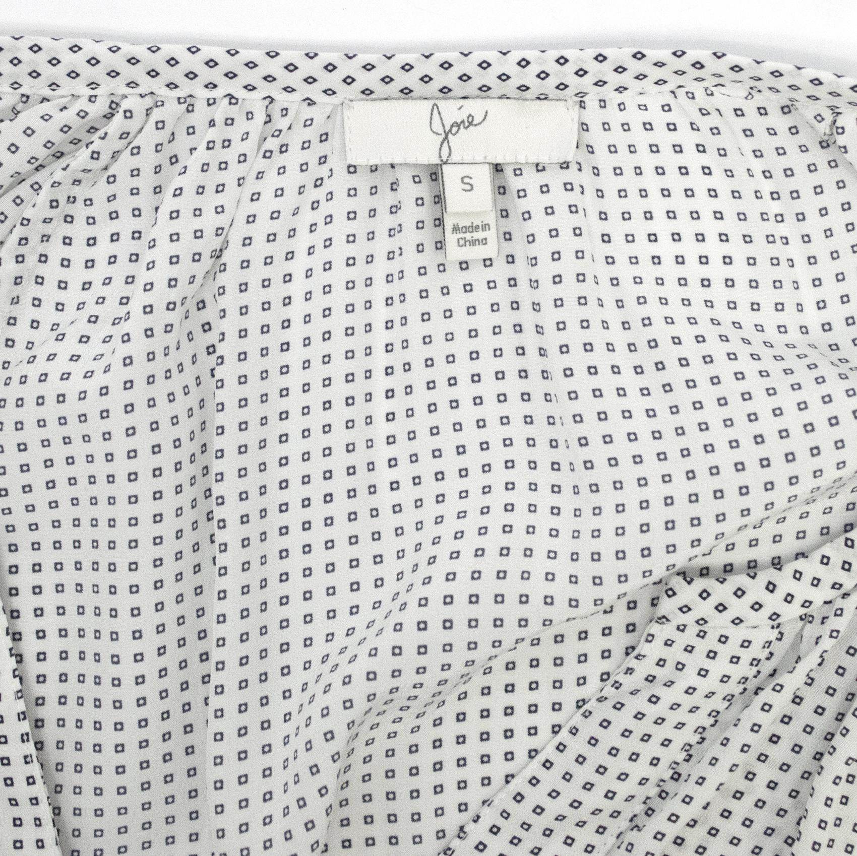 Joie Off-White Silk Blouse with Blue Square Print