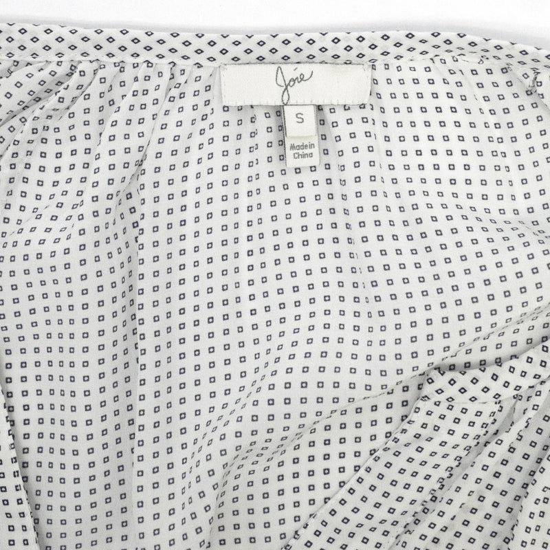 Joie Off-White Silk Blouse with Blue Square Print