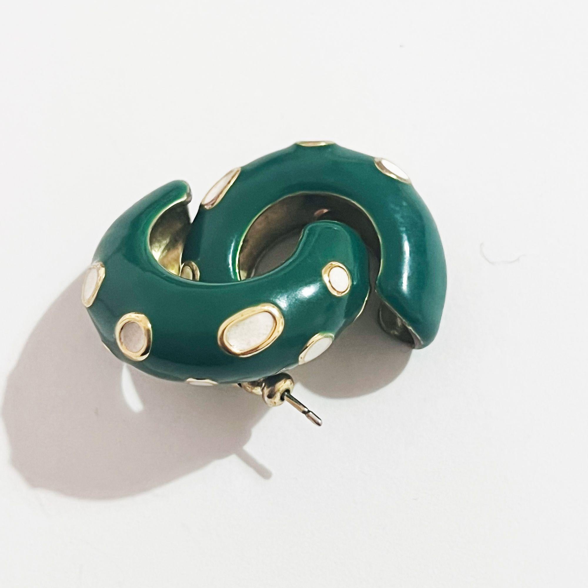 Bottega Veneta Green Studded Hoop Earrings