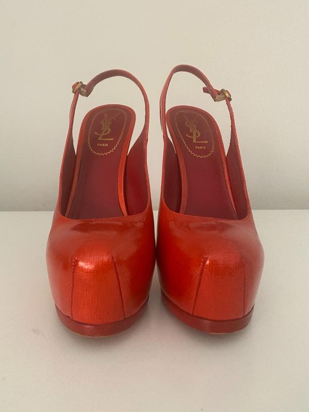 Saint Laurent Coral Leather Tribtoo Slingbacks