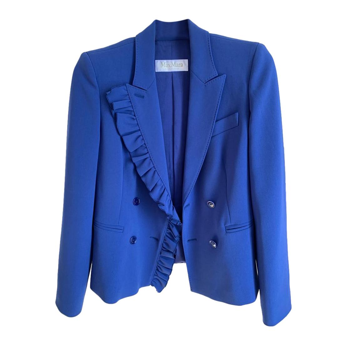 Max Mara Blue Ruffle Lapel Tailored Jacket