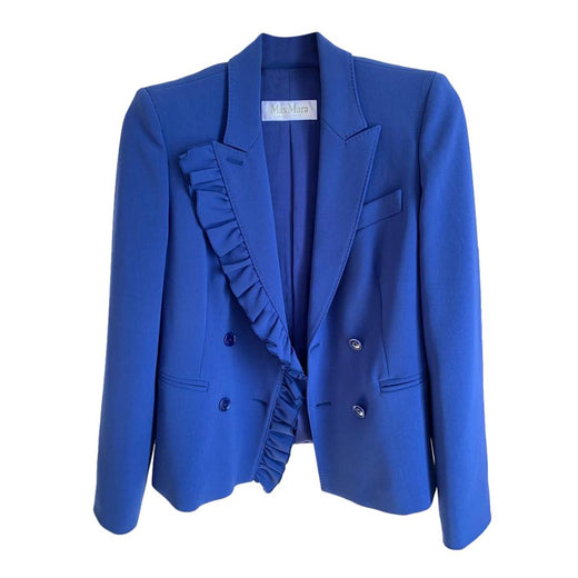 Max Mara Blue Ruffle Lapel Tailored Jacket