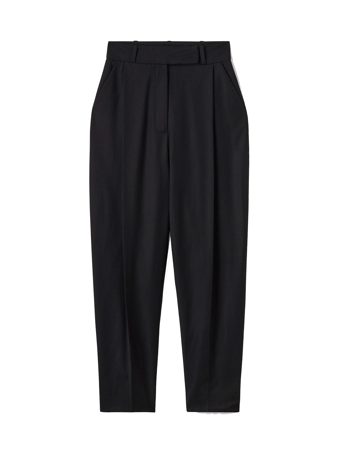 Black Wool Deep Pleat Trousers