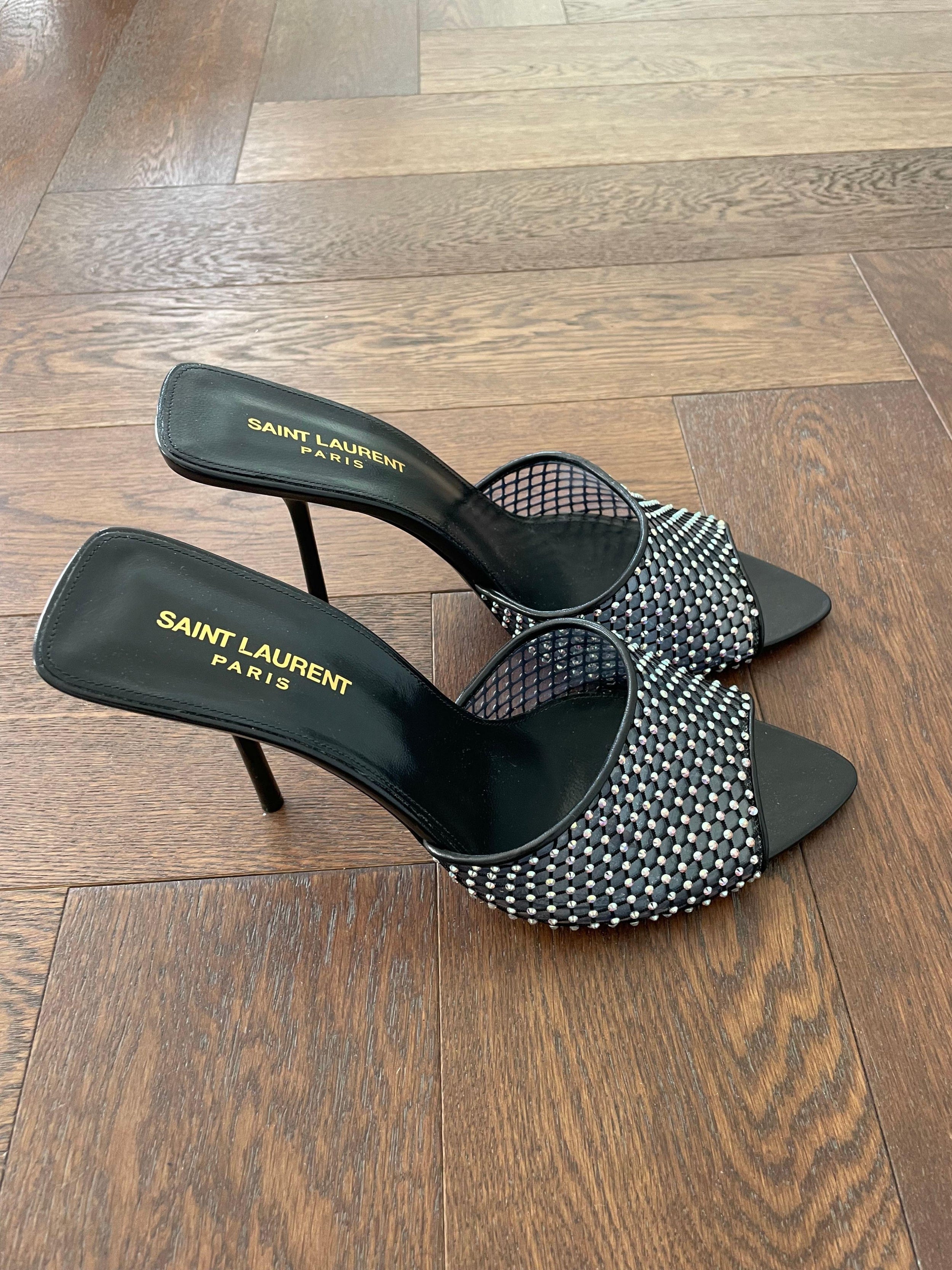 Saint Laurent Black Crystal Embellished Mules