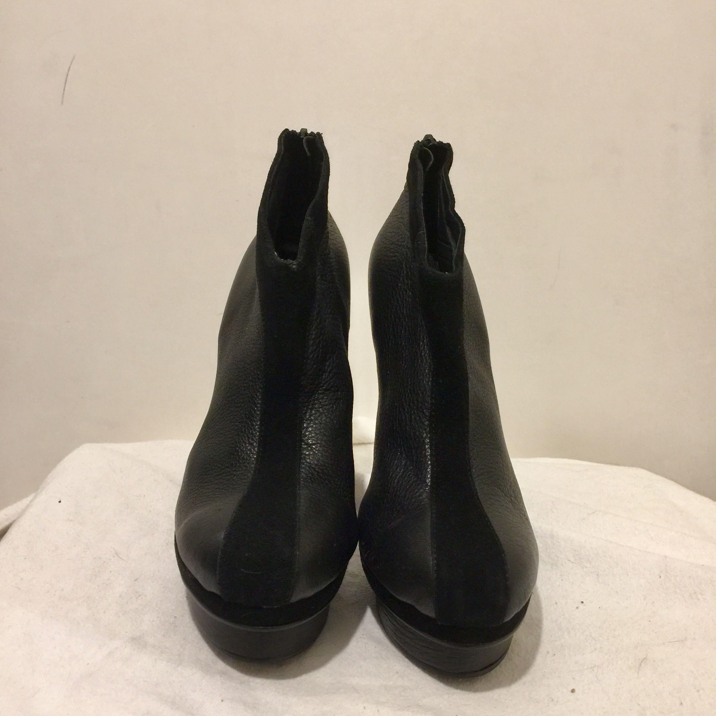 Vintage Black Leather & Suede Platform Heeled Easy Booties
