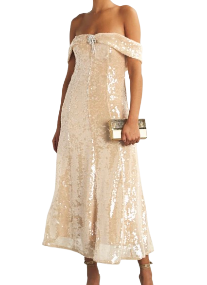 Self-Portrait Embellished Off-The-Shoulder Midi Dress