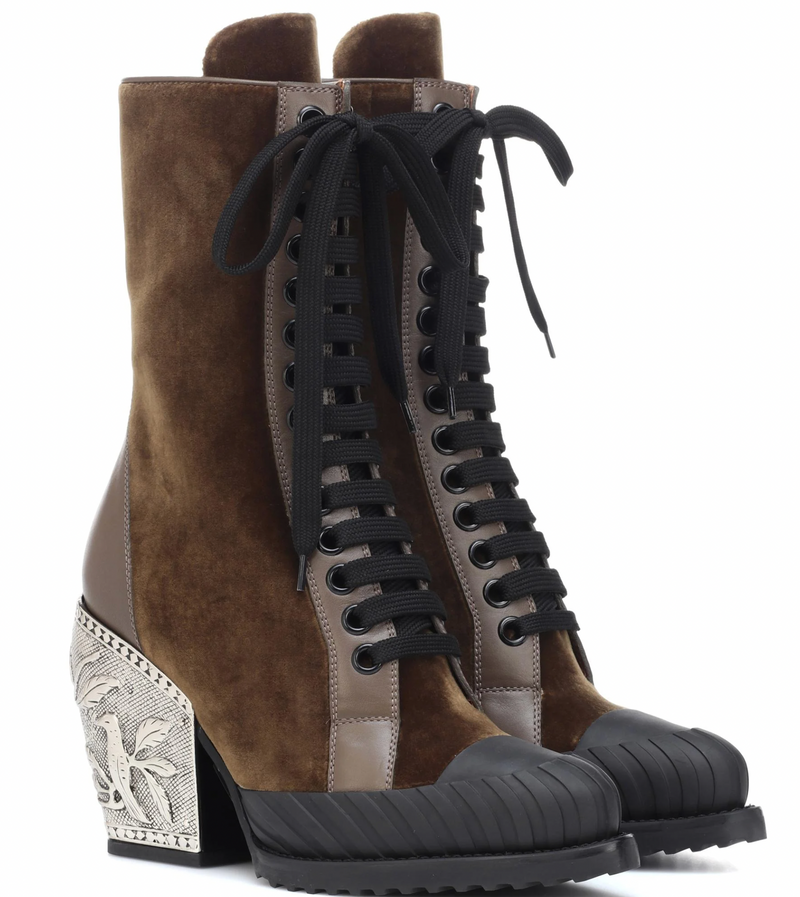 Rylee Embellished Heel Velvet Ankle Boots