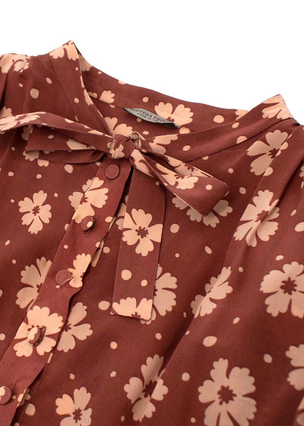 Terracotta Silk Crepe de Chine Floral Tea Dress
