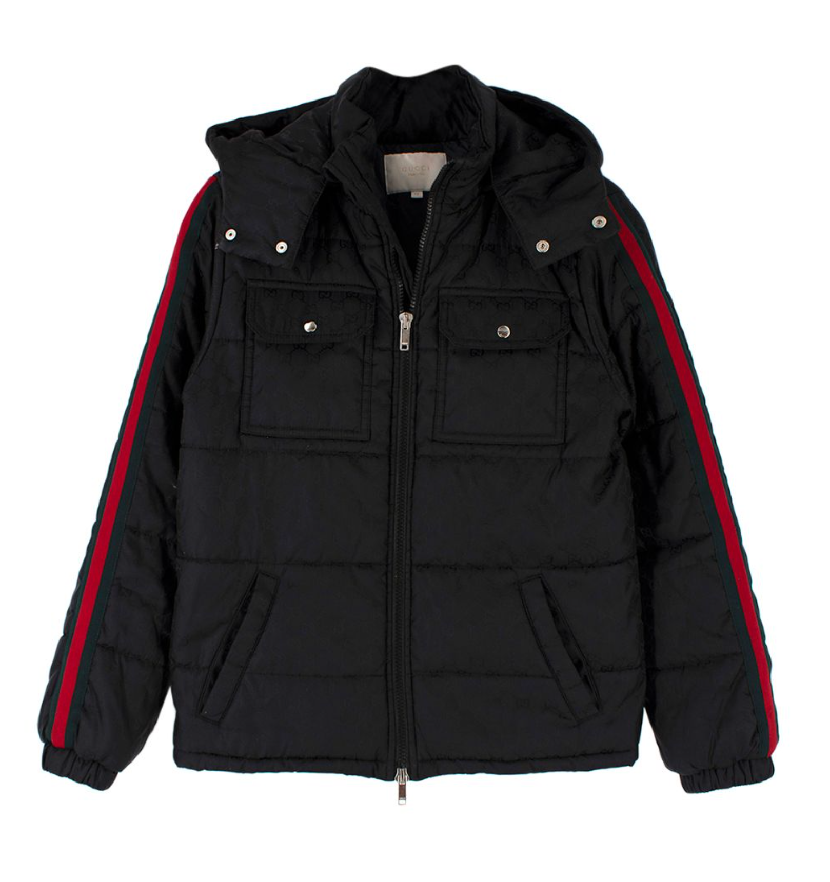 Gucci Kids 12Y Black Monogram Logo Puffer Jacket