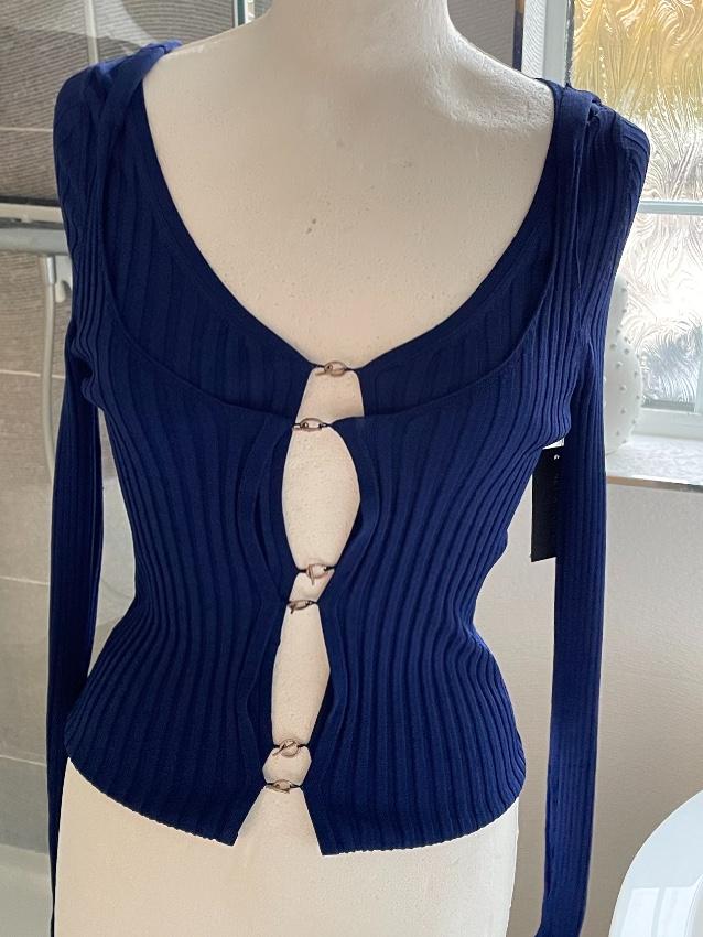Ioannes blue fine ribbed knit cardigan