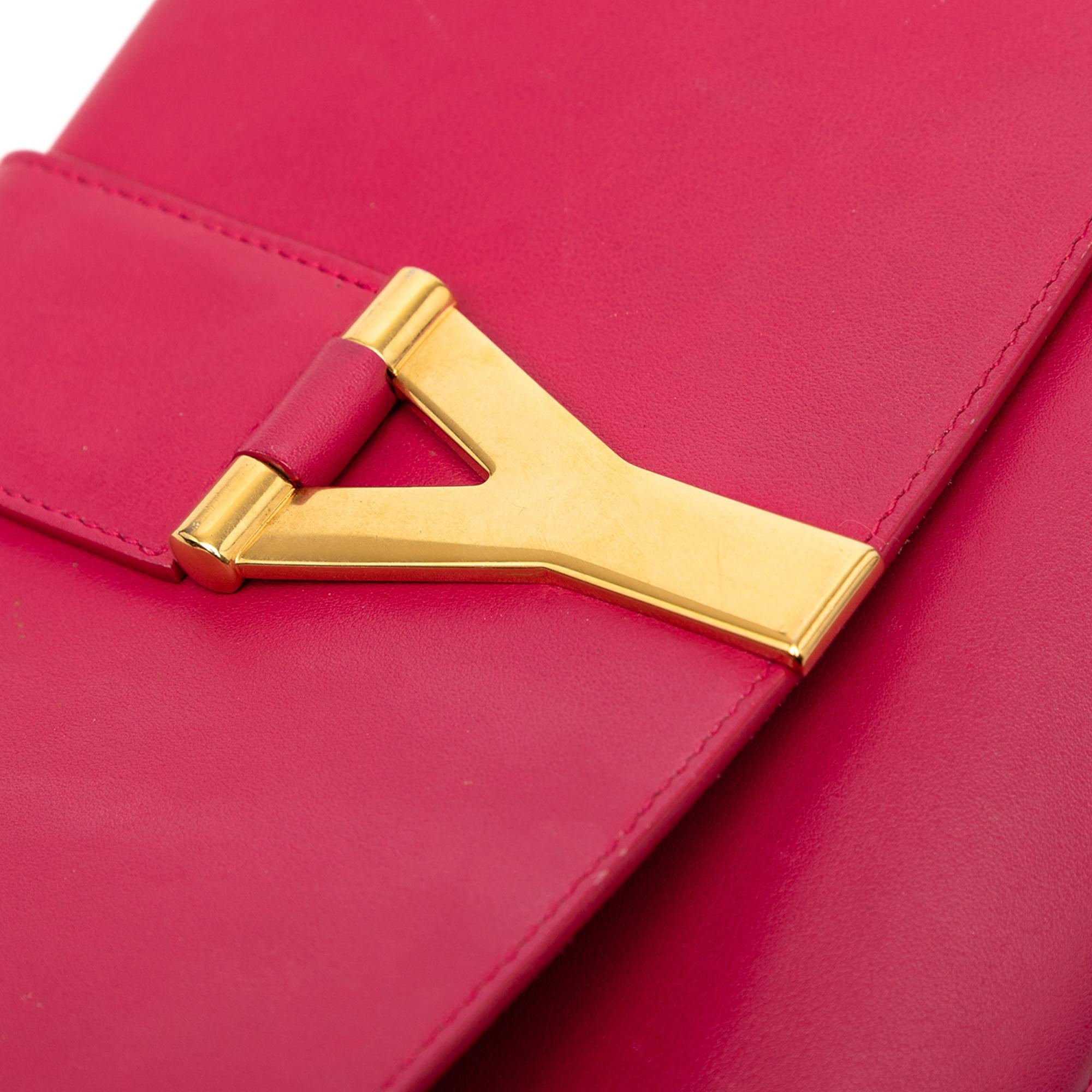 Saint Laurent Pink Leather Chyc Ligne Clutch