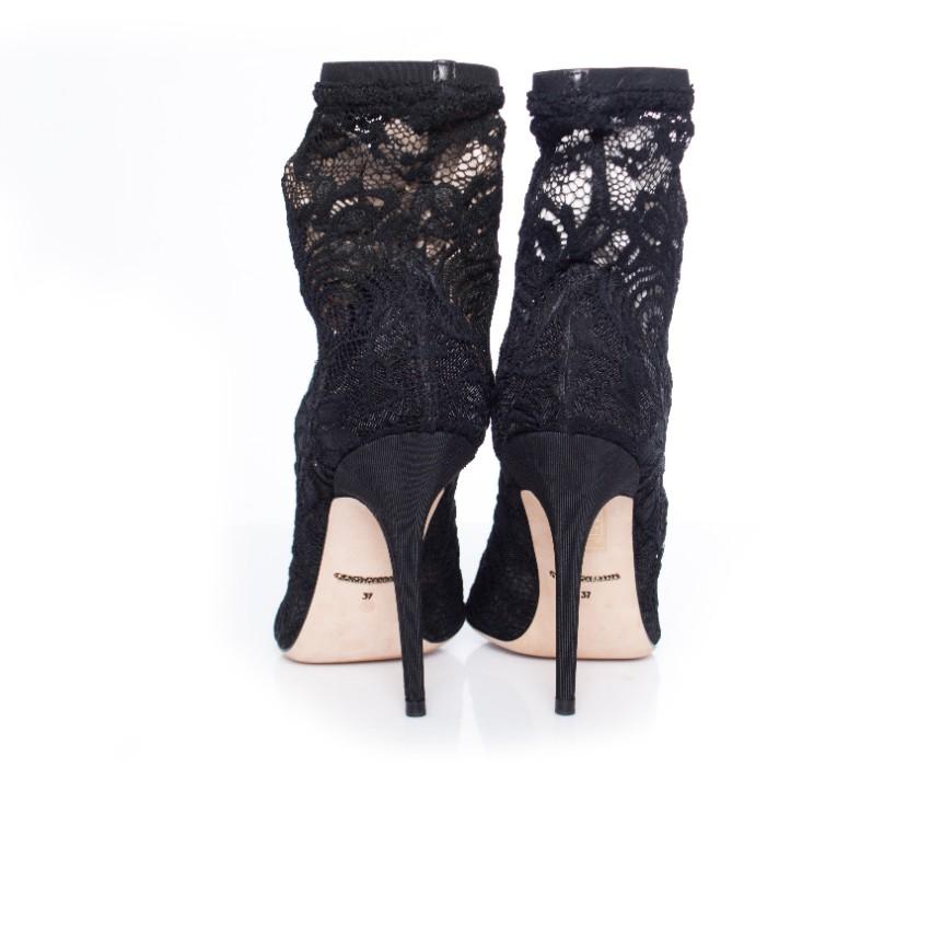 Dolce & Gabbana Stretch Lace Peep-Toe Sock Ankle Boots