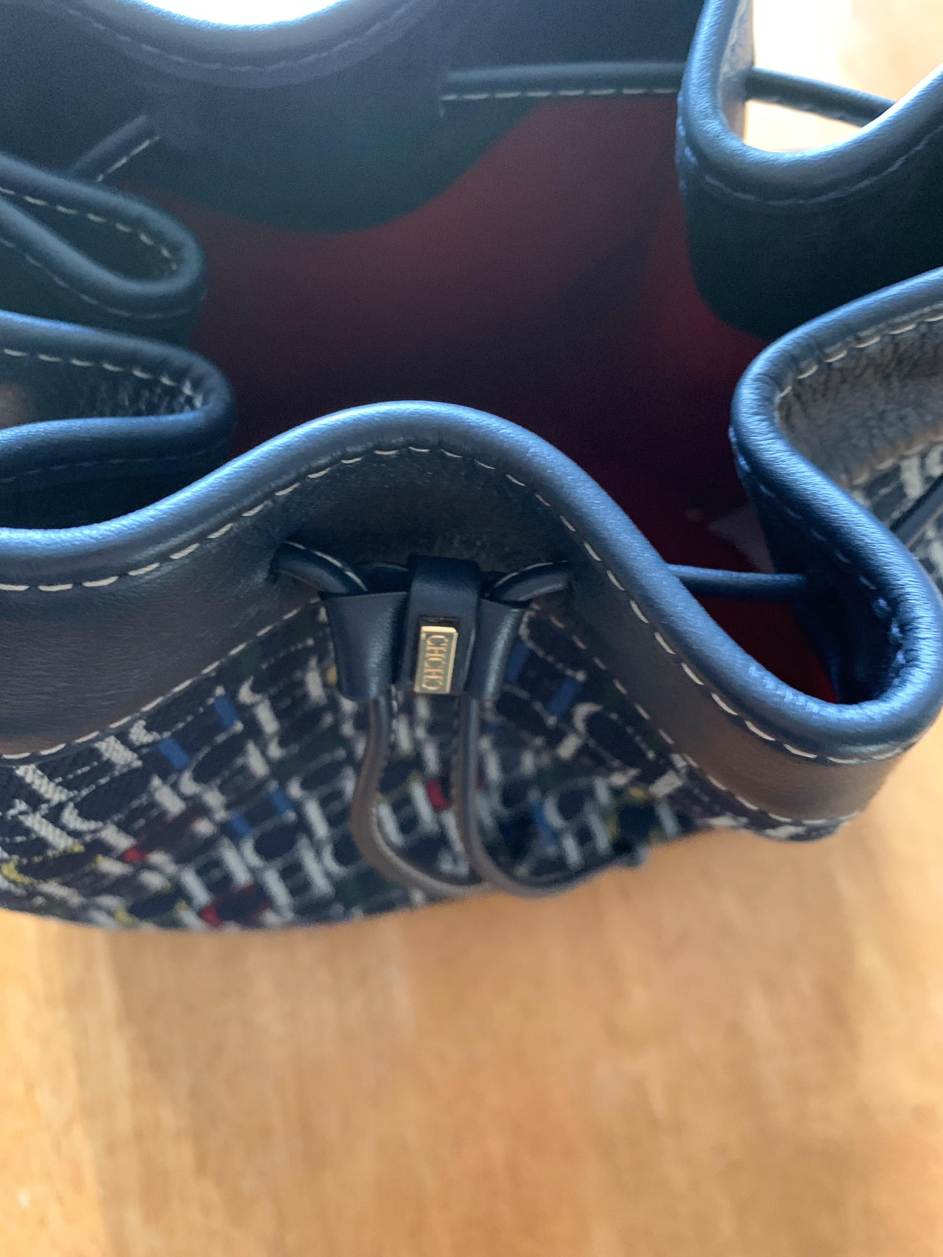 Carolina Herrera Navy Monogram Bucket Bag
