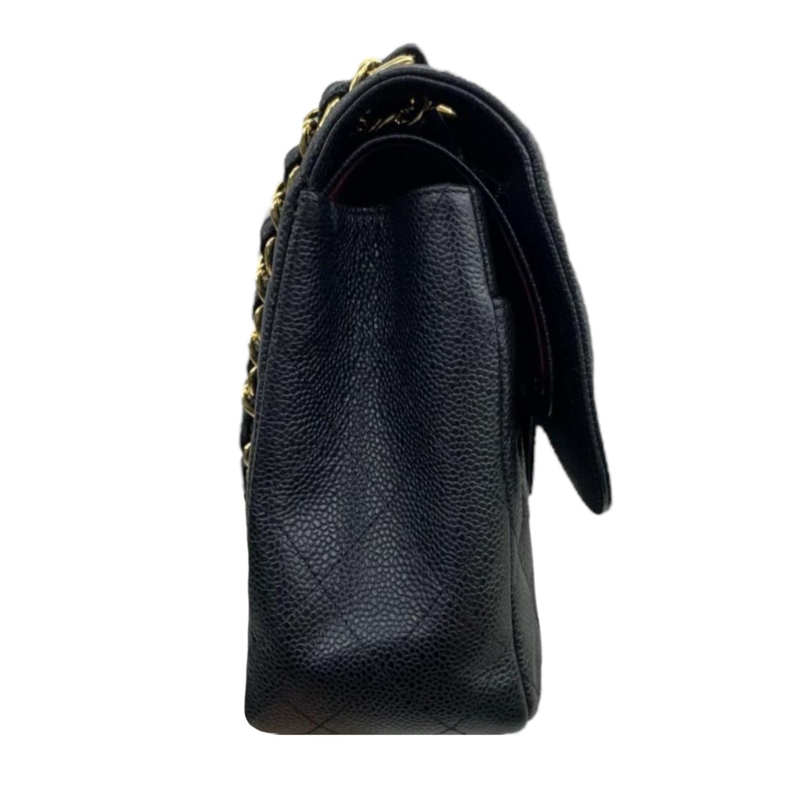 Chanel Black Caviar Leather Jumbo Double Flap Bag